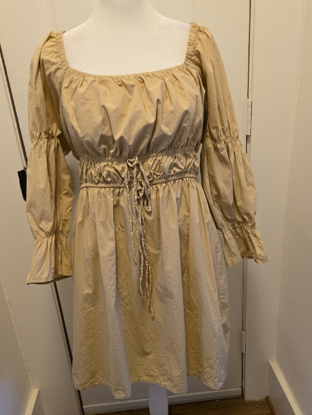 GREYLIN Willow Balloon Sleeve Poplin Dress in Tan